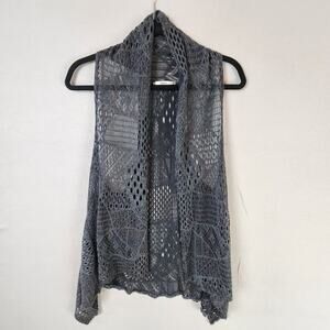 Papaya Lace Vest Women One Size Charcoal Gray Sleeveless Open Front